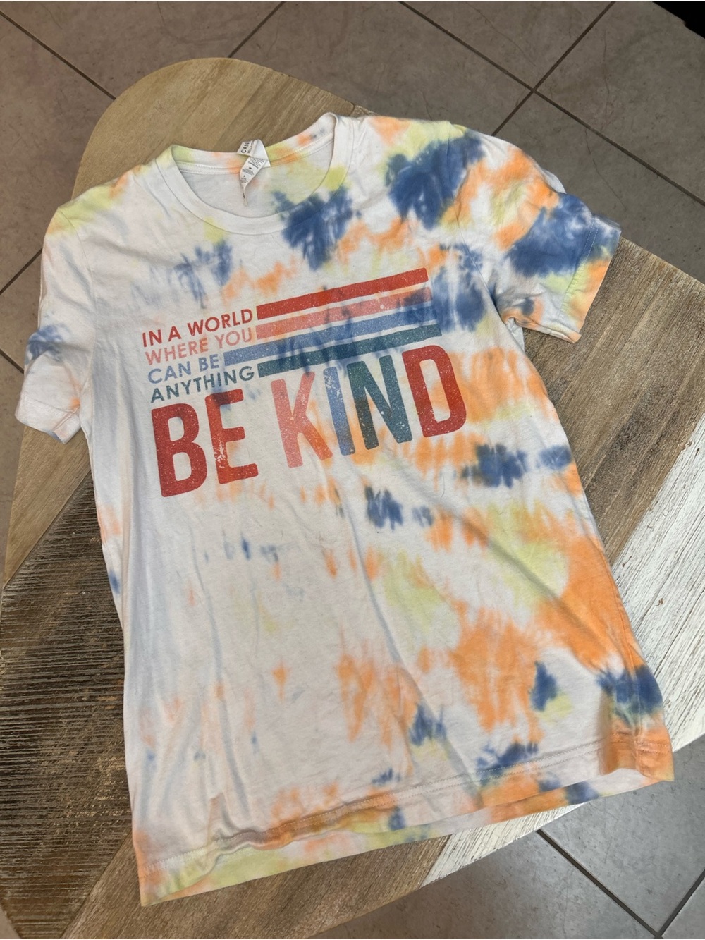 Bella Canvas Tie-Dye "Be Kind" Graphic Tee - Blue, Orange, Yellow